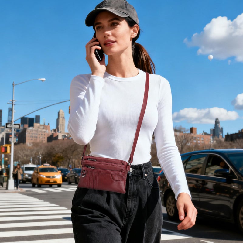 MINICAT Multiple Pockets Small Crossbody Purse Cell Phone Purse Shoulder Bags for Women Cross Body Bag for Woman(Dark Red Small) - Image 3